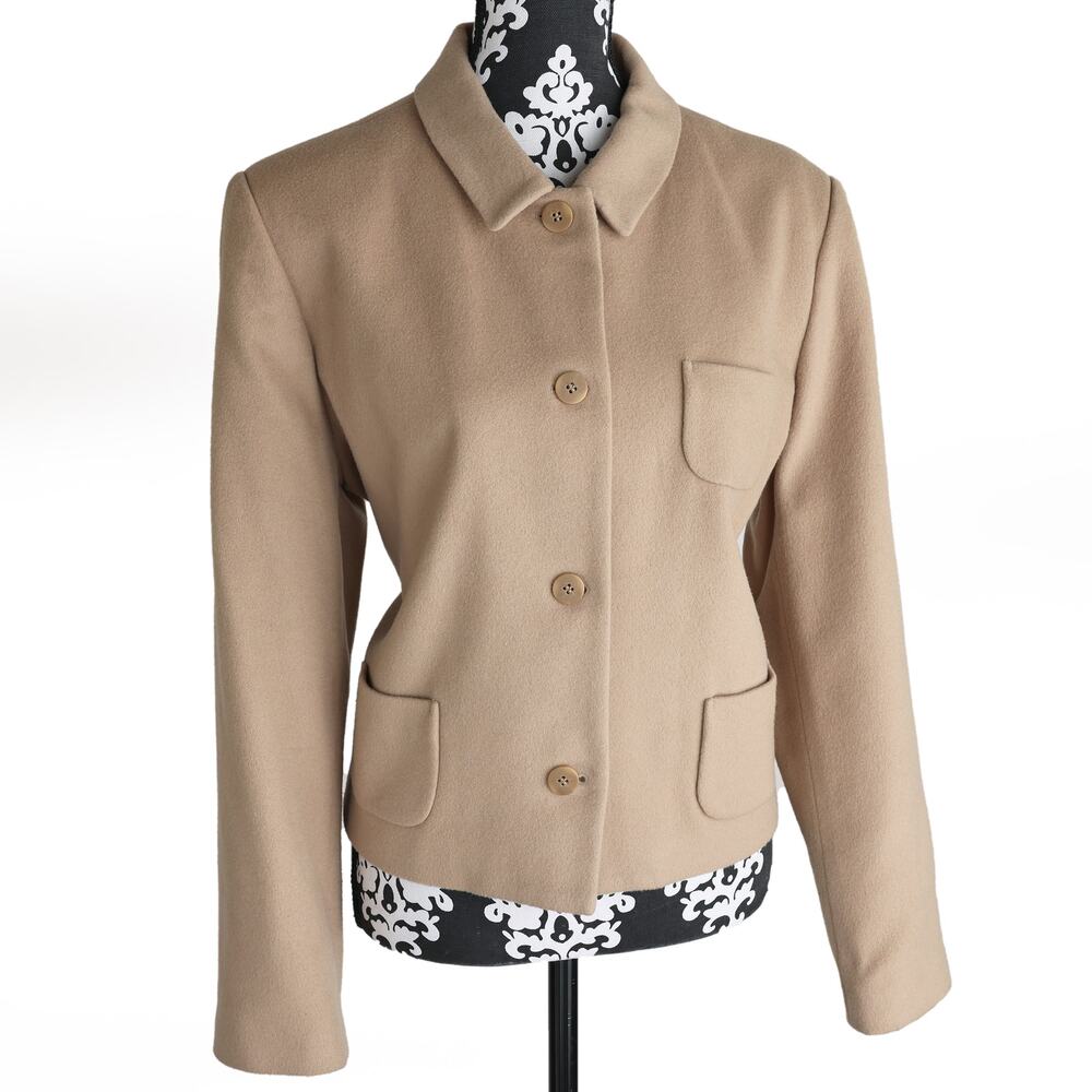 Women's Vintage Y2k Tan Beige Button Up Cashmere Wool Blend Blazer - Size 16